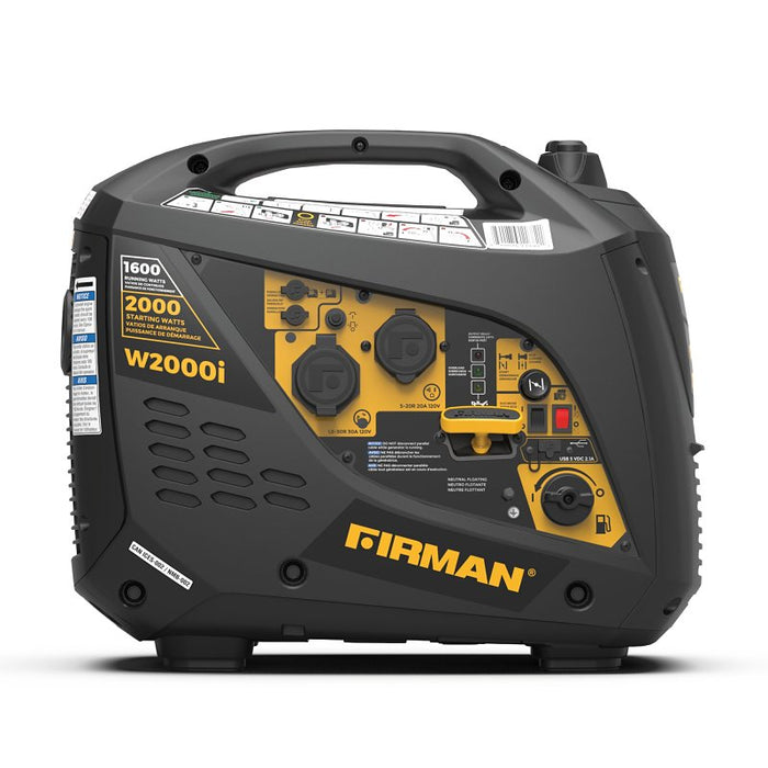 Firman Whisper W01682 Portable Inverter Generator, 20 to 30 A, 120 V, Gasoline, 0.9 gal Tank, 9 hr Run Time