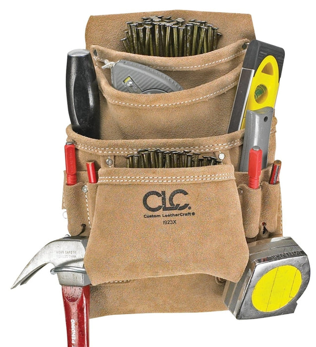 CUSTOM LEATHERCRAFT CLC Tool Works Series I923X Nail and Tool Bag, 10-Pocket, Suede Leather, Tan, 20-1/2 in W, 12 in H