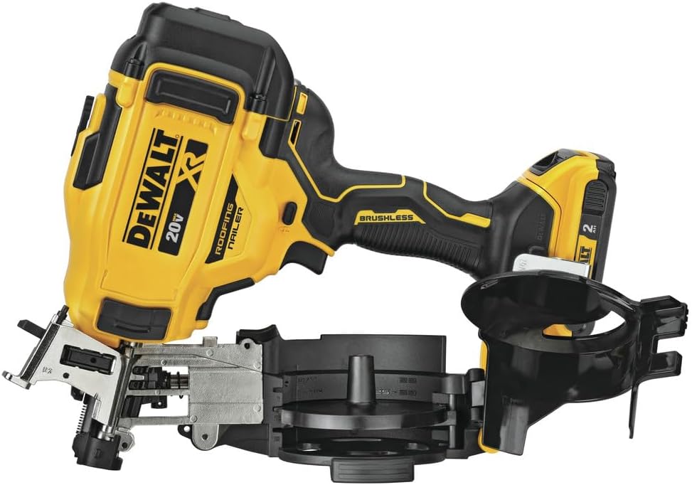 DEWALT 20V MAX Lithium-Ion 15-Degree Electric Cordless Roofing Nailer Kit with 2.0Ah Battery Charger and Bag