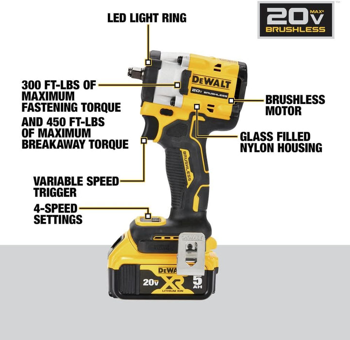 DEWALT Atomic 20V Max 3/8 In. Cordless Impact Wrench With Hog Ring Anvil Kit