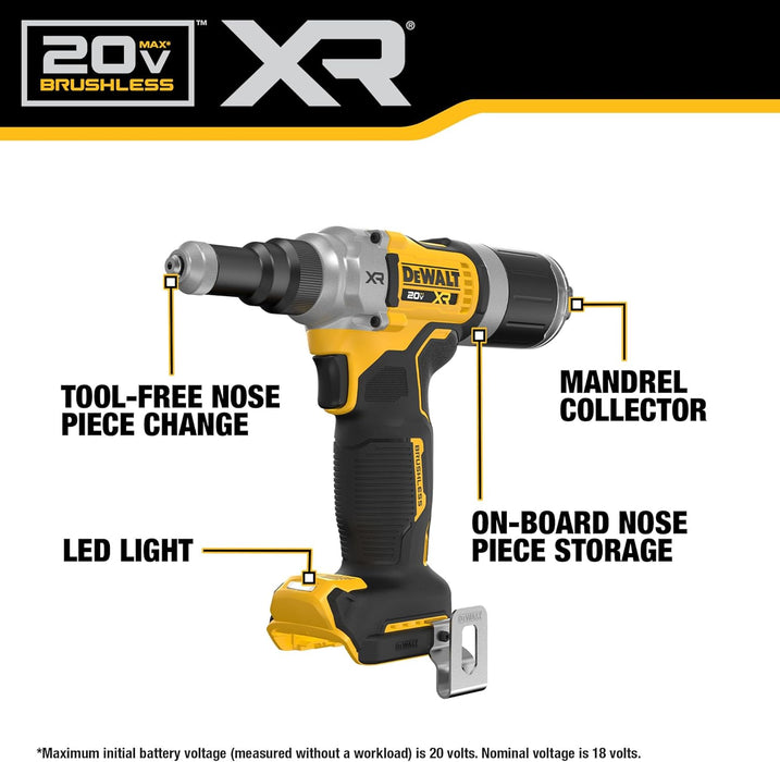 DEWALT 20V MAX* XR Brushless Cordless 1/4" Rivet Tool (Tool Only)