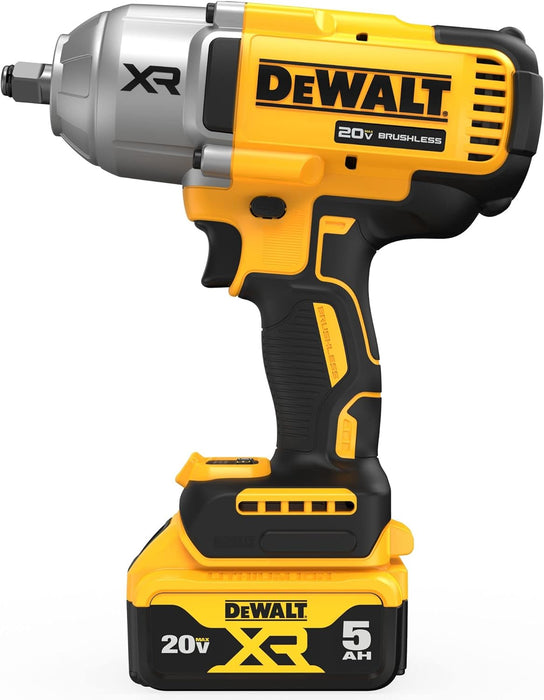 DEWALT 20V MAX* XR 1/2 in. High Torque Impact Wrench with Hog Ring Anvil with (1) 5.0 Ah Battery and Charger Kit