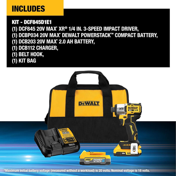 DEWALT 20V MAX* XR 3-Speed Impact Driver Kit with POWERSTACK Battery