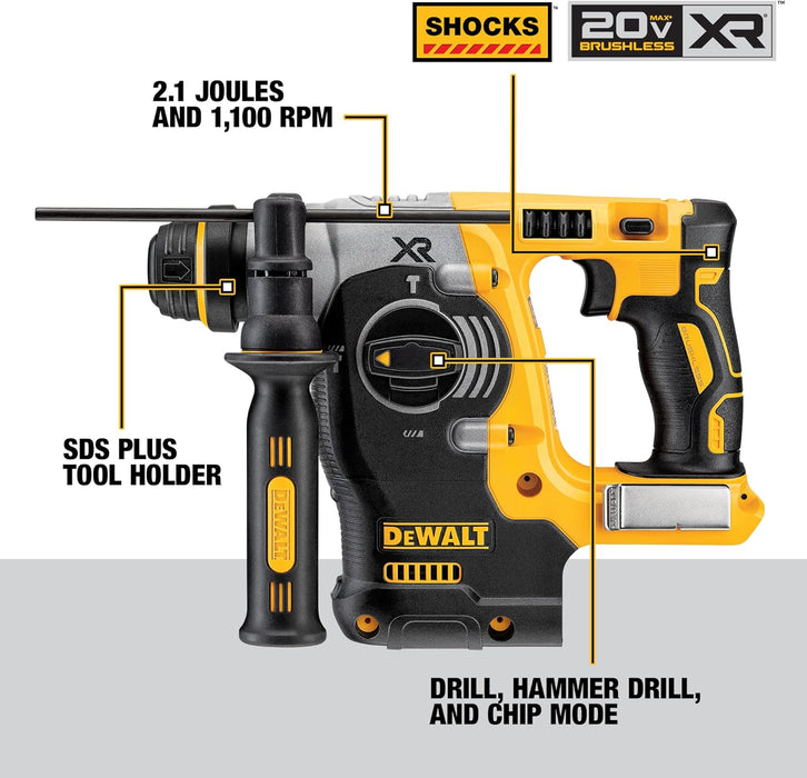 DEWALT 20V MAX XR Cordless Brushless 1 in. SDS Plus L-Shape Rotary Hammer (Tool Only)