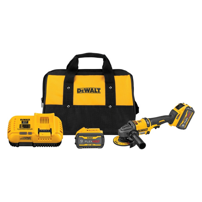 DEWALT FLEXVOLT 60V MAX Cordless Brushless 4.5 in. - 6 in. Small Angle Grinder and (2) FLEXVOLT 9.0Ah Batteries