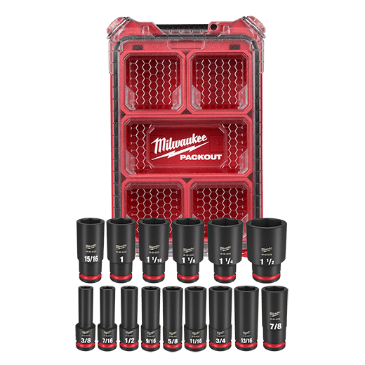 Milwaukee SHOCKWAVE Impact-Duty 1/2 in. Drive SAE Deep Well Impact PACKOUT Socket Set (15-Piece)