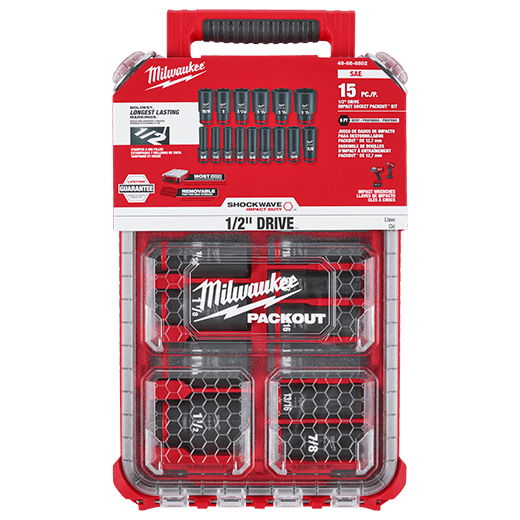 Milwaukee SHOCKWAVE Impact-Duty 1/2 in. Drive SAE Deep Well Impact PACKOUT Socket Set (15-Piece)