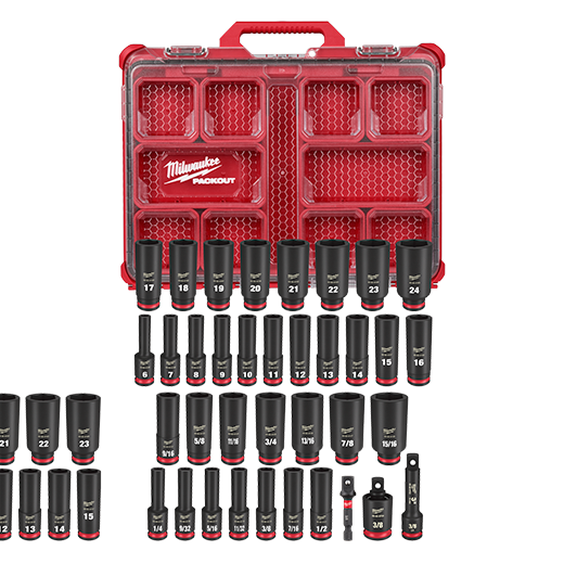 Milwaukee SHOCKWAVE Impact-Duty 3/8 in. Drive Metric and SAE Deep Well Impact PACKOUT Socket Set (36-Piece)