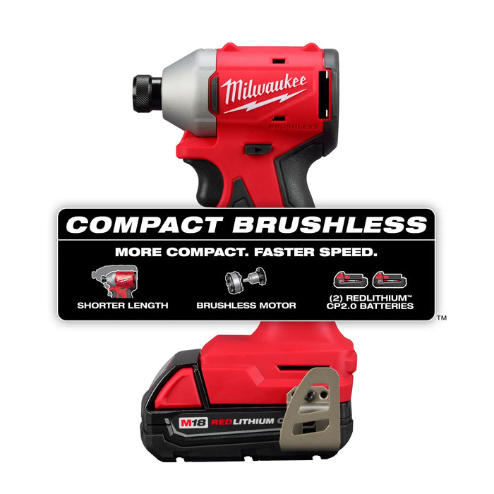 Milwaukee M18™ Compact Brushless 1/4" Hex Impact Driver Kit