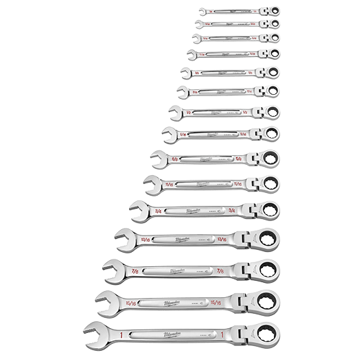 Milwaukee 144-Position Flex-Head Ratcheting Combination Wrench Set SAE (15-Piece)