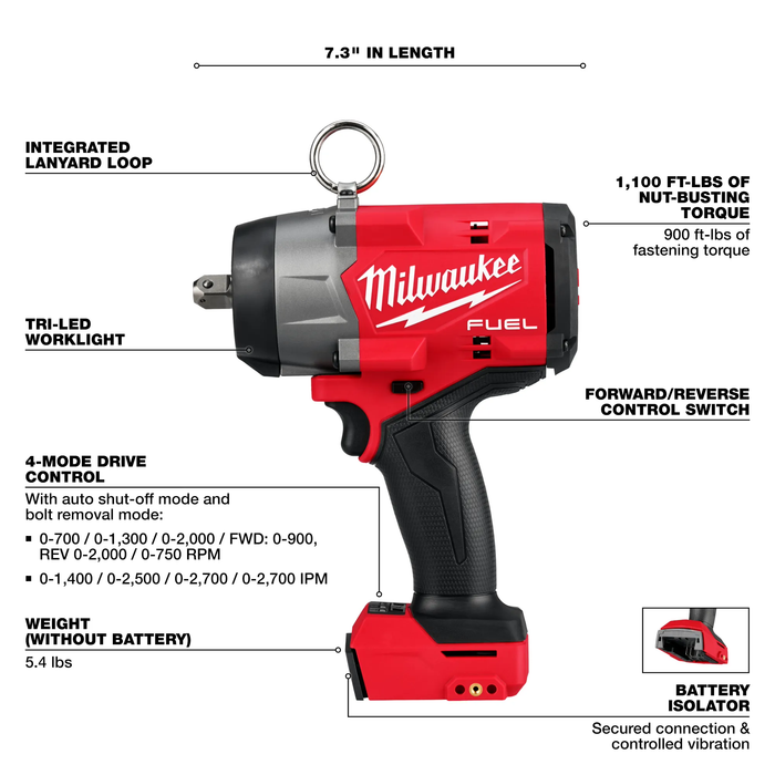 Milwaukee M18 FUEL™ 1/2" High Torque Impact Wrench w/ Pin Detent (2966-20)