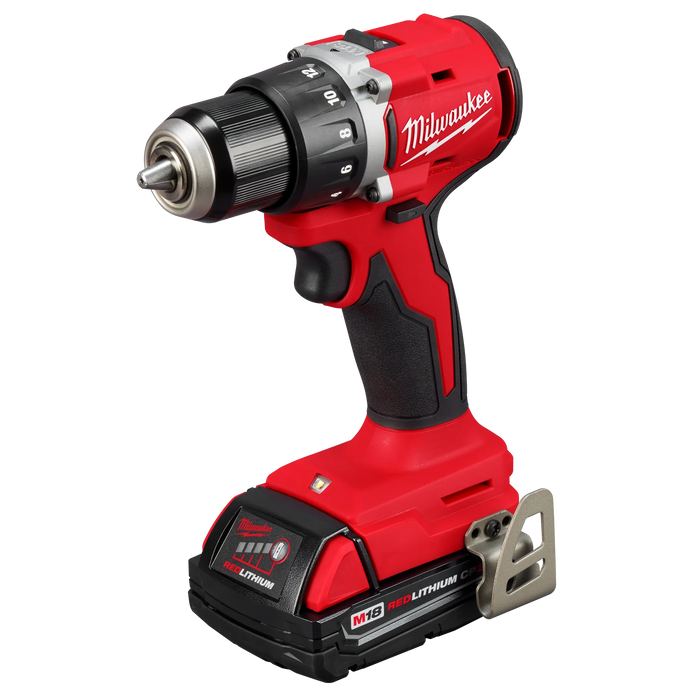 Milwaukee M18 18V Lithium-Ion Brushless Cordless 1/2 in. Compact Drill/Driver Kit with Two 2.0 Ah Batteries, Charger and Case