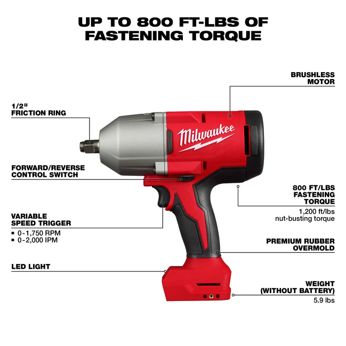 Milwaukee M18™ Brushless 1/2" High Torque Impact Wrench w/ Friction Ring