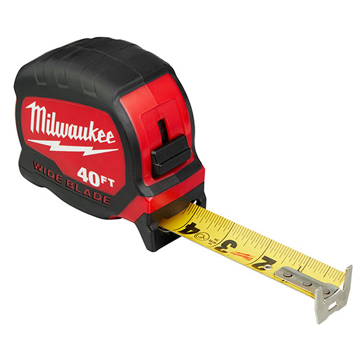 Milwaukee 48-22-0240 Tape Measure, 40 ft L Blade, 1-19/64 in W Blade, Steel Blade, ABS Case, Black/Red Case