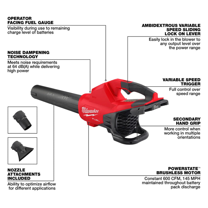 Milwaukee M18 FUEL Dual Battery 145 MPH 600 CFM 18-Volt Lithium-Ion Brushless Cordless Handheld Blower (Tool-Only)
