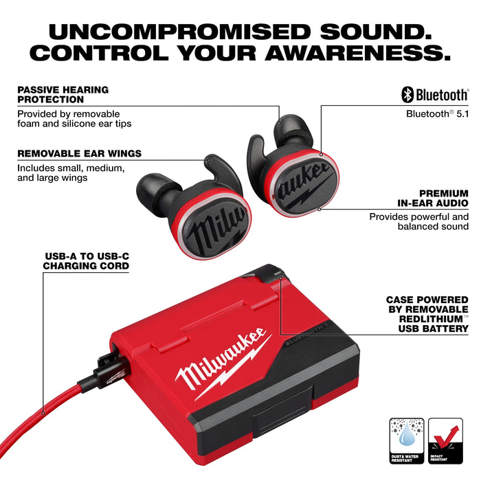 Milwaukee REDLITHIUM USB Bluetooth Jobsite Ear Buds
