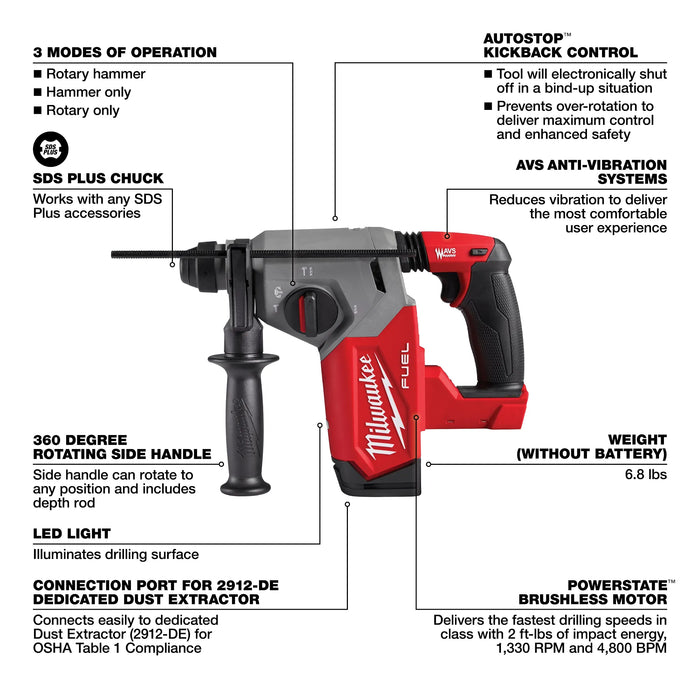 Milwaukee M18 FUEL 18V Lithium-Ion Brushless Cordless 1 in. SDS-Plus Rotary Hammer (Tool-Only)