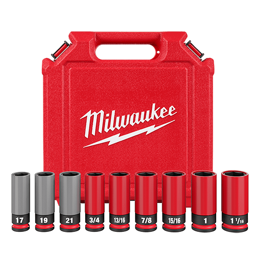 Milwaukee SHOCKWAVE Impact-Duty 1/2 in. Drive Deep SAE & Metric Lug Nut Impact Socket Set (9-Piece)