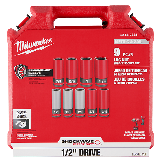 Milwaukee SHOCKWAVE Impact-Duty 1/2 in. Drive Deep SAE & Metric Lug Nut Impact Socket Set (9-Piece)