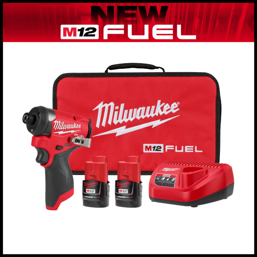 Milwaukee M12 FUEL 12V Lithium-Ion Brushless Cordless 1/4 in. Hex Impact Driver Kit w/Two 2.0Ah Batteries, Charger&Soft Case