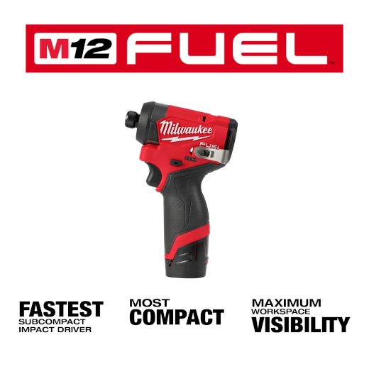 Milwaukee M12 FUEL 12V Lithium-Ion Brushless Cordless 1/4 in. Hex Impact Driver Kit w/Two 2.0Ah Batteries, Charger&Soft Case